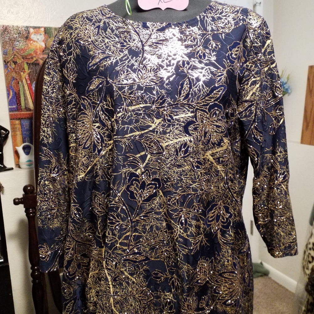 Navy blue and gold metallic top